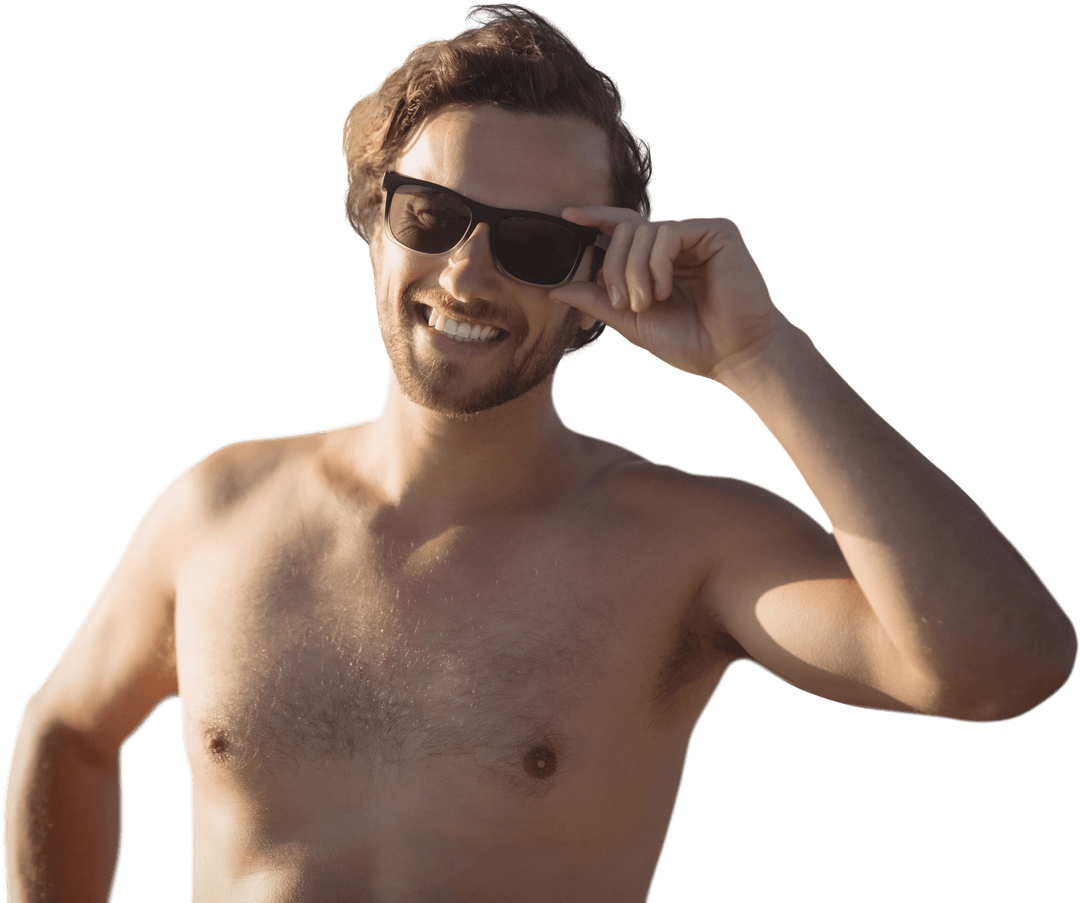 Caucasian Man Wearing Sunglasses in Summer, Transparent Background