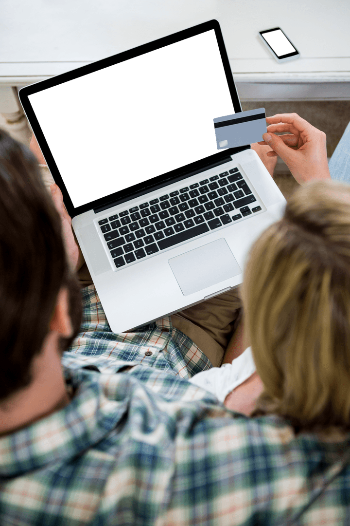 High Angle View of Couple Using Laptop with Tablet Display PNG