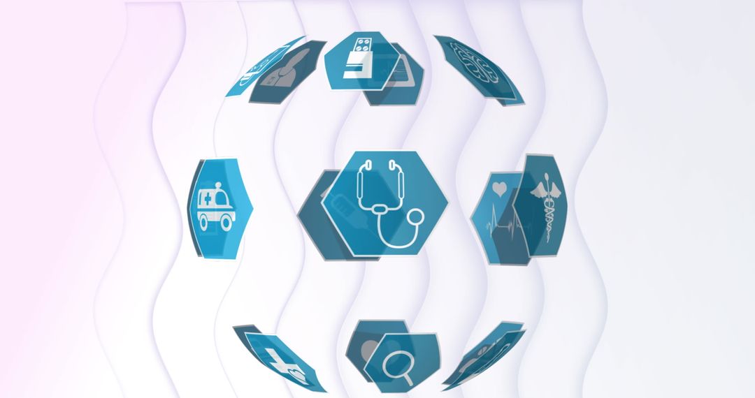 Floating Hexagon Medical Icons in Digital Sphere Design