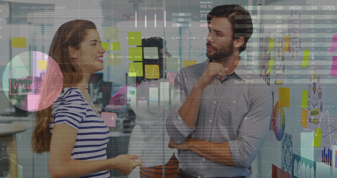 Business Discussion Merged with Digital Data Overlay