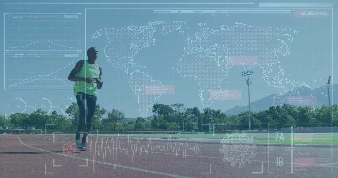 Athlete with Running Blade Training with Futuristic Digital Interface