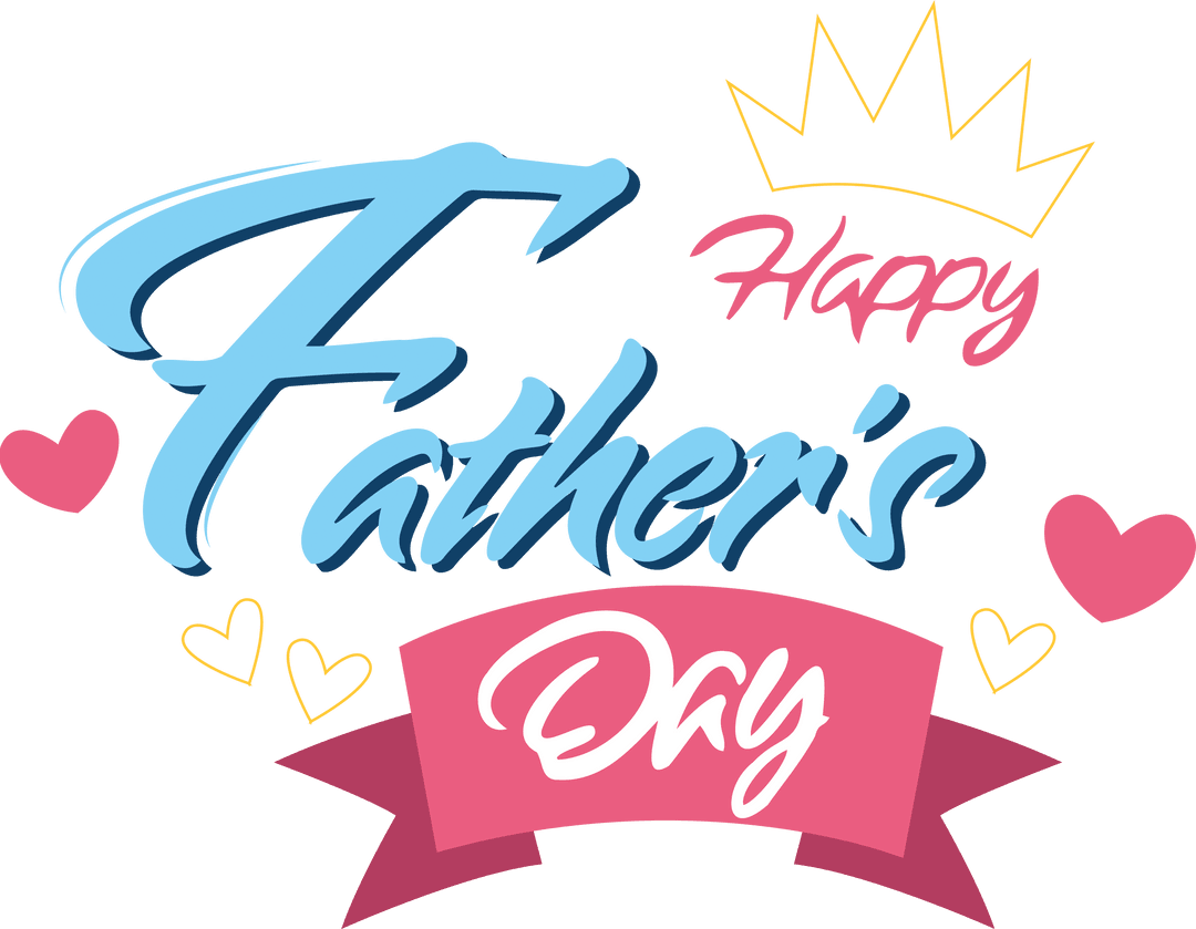 Happy Father's Day Celebration Text with Hearts on Transparent Background