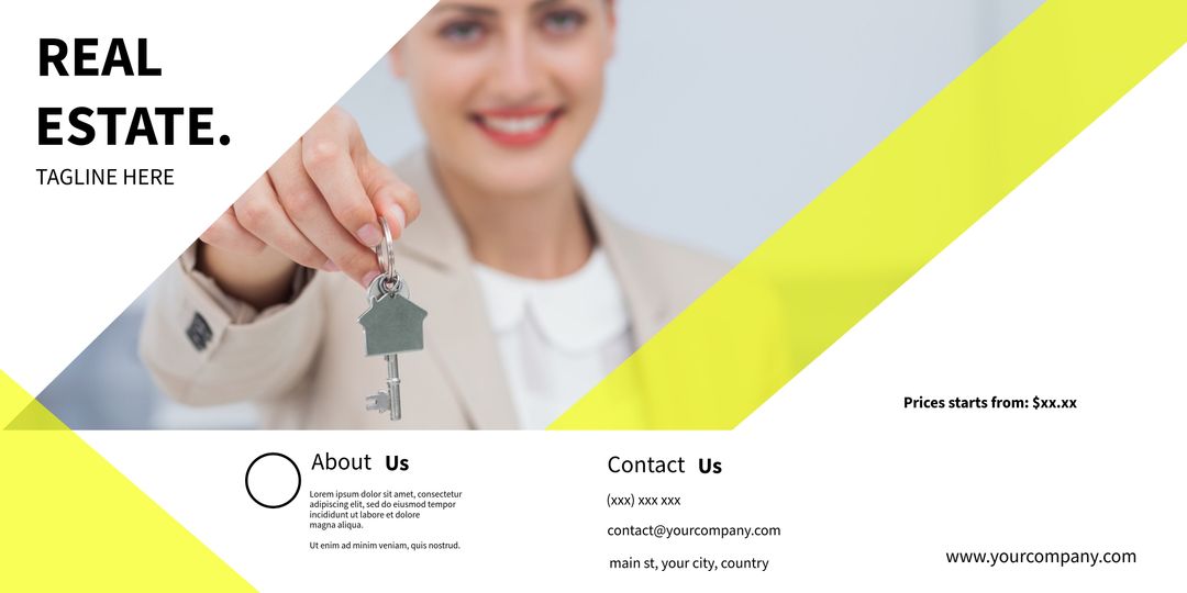 Smiling Woman Holding House Keys for Real Estate Banner