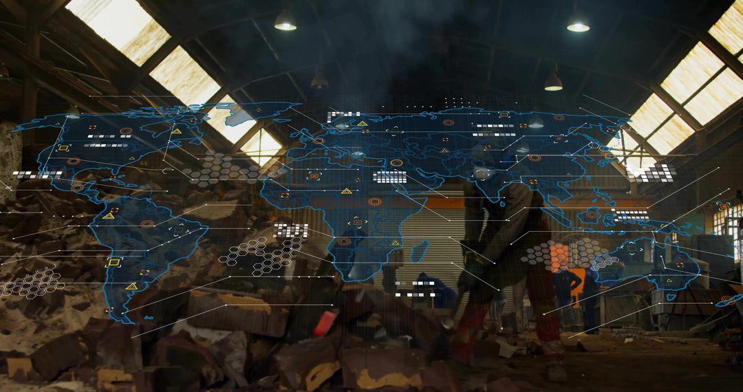 Construction Experts Using Holographic Map in Industrial Warehouse