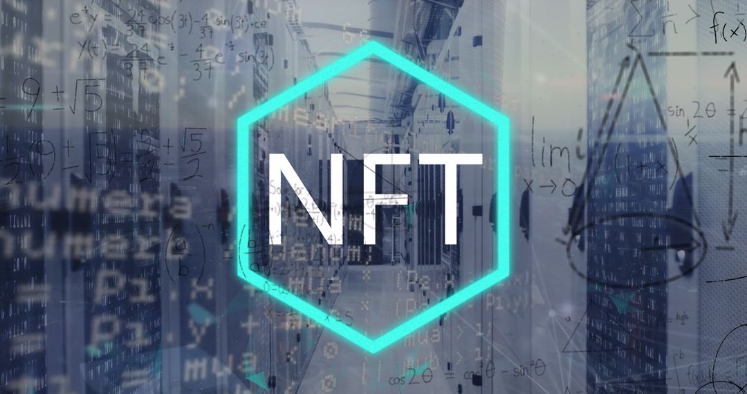 NFT Icon Overlaid on Cryptic Calculations in Data Center