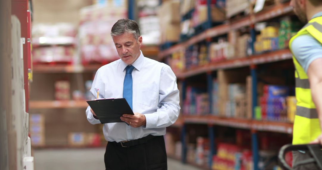 Warehouse Manager Inspecting Inventory with Clipboard - Free Images, Stock Photos and Pictures on Pikwizard.com