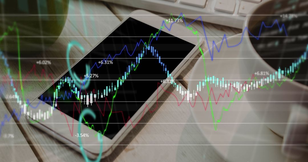 Smartphone Displaying Financial Data with Graphs and Charts