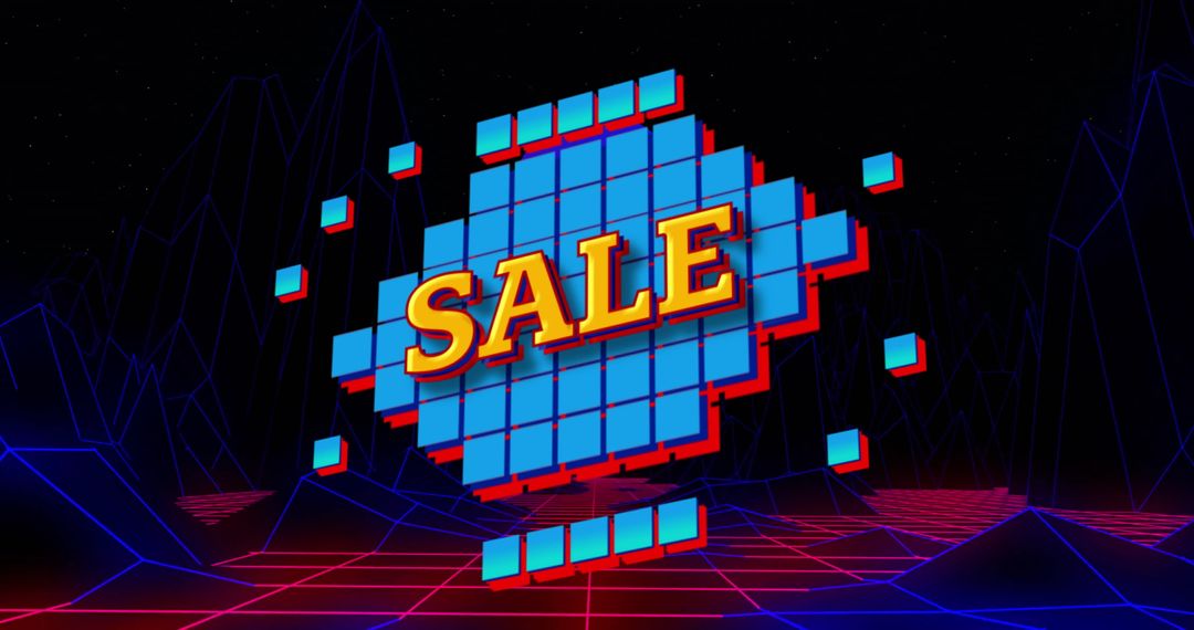 Retro Digital Sale Sign with Neon Style Graphics