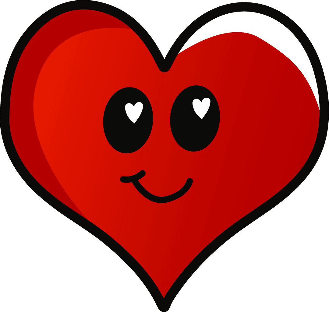 Smiling Red Heart with Kawaii Face on Transparent Canvas