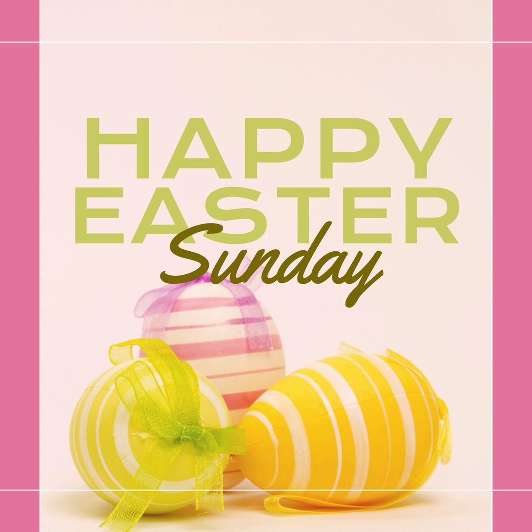 Colorful Striped Easter Eggs with 'Happy Easter Sunday' Text on Pink Background - Download Free Stock Templates Pikwizard.com