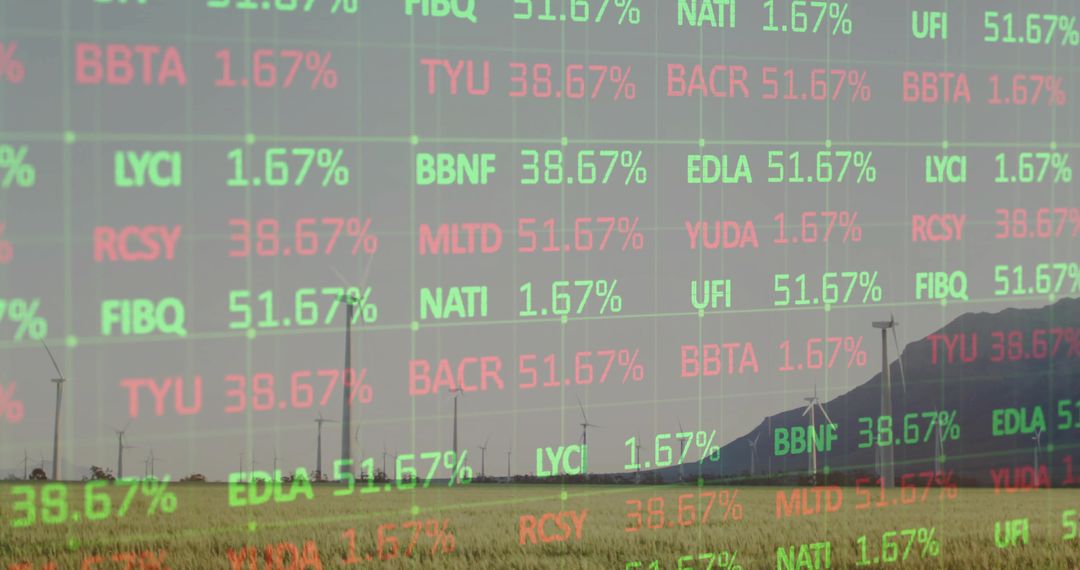 Renewable Energy with Ticker Overlay and Mountain Background