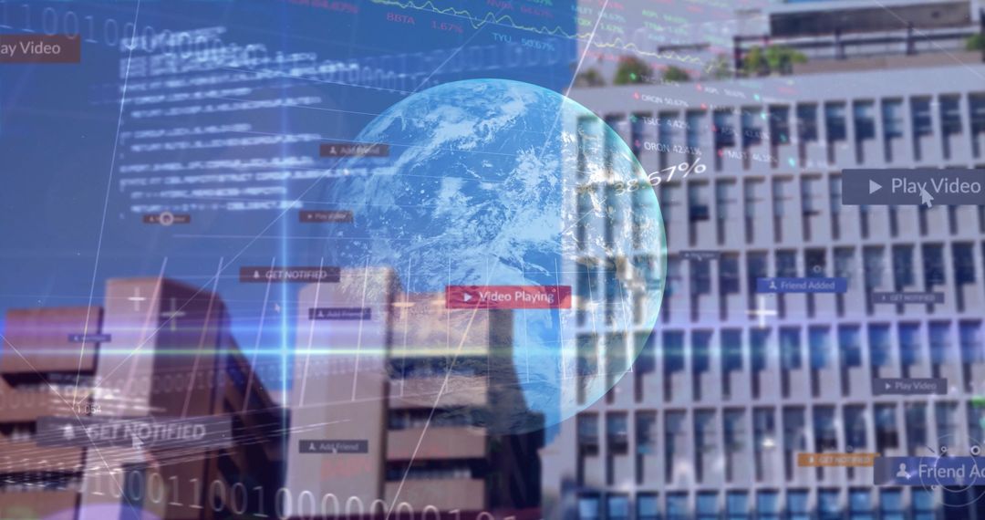 Futuristic Digital Earth Overlays Urban Technological Landscape