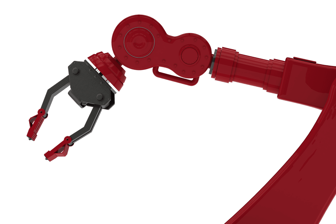 Transparent Red Robotic Claw on White Background