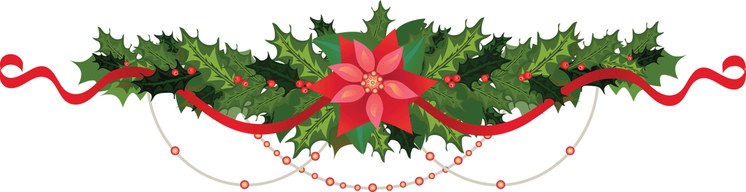 Festive Poinsettia and Holly Wreath on Transparent Background