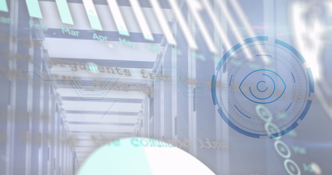 Futuristic Eye Scanner and Data Overlay in Server Room