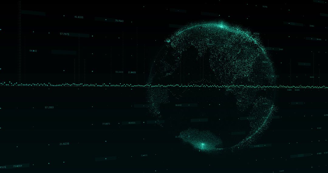 Global Economy Data Visualization with Floating Blue Dots and Graphs