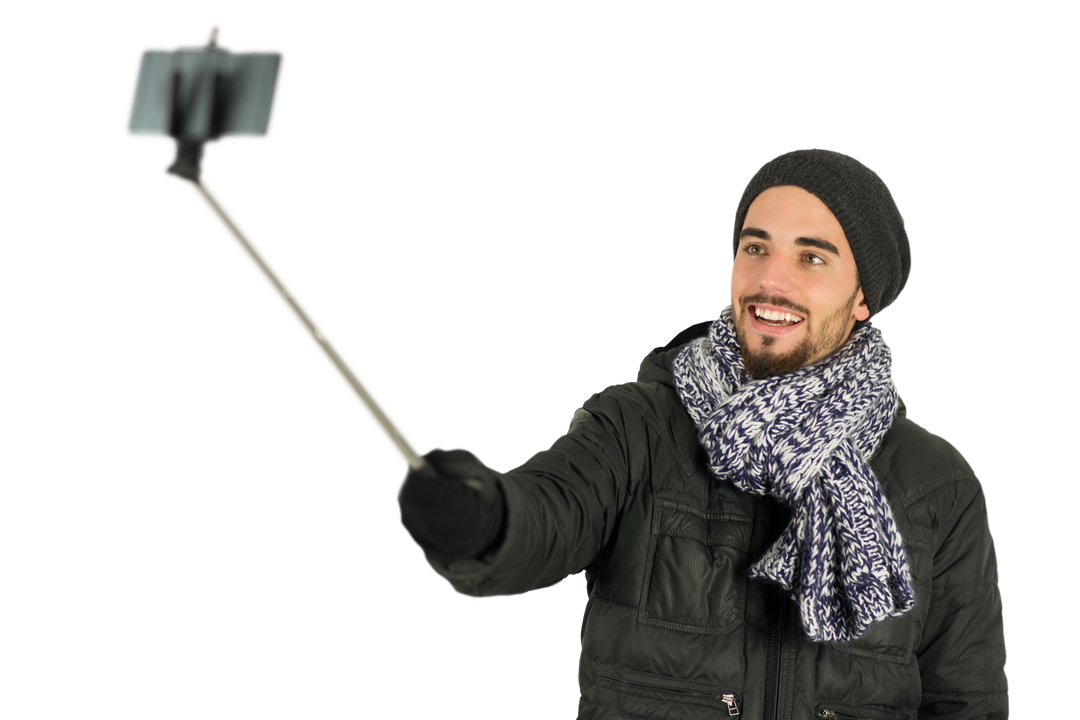 Happy Caucasian Man Taking Selfie with Smartphone on Transparent Background - Download Free Stock Images Pikwizard.com