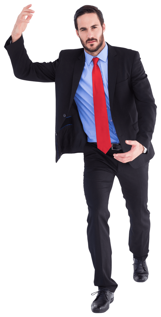 Businessman in Suit with Red Tie Making Unseen Presentation Transparent