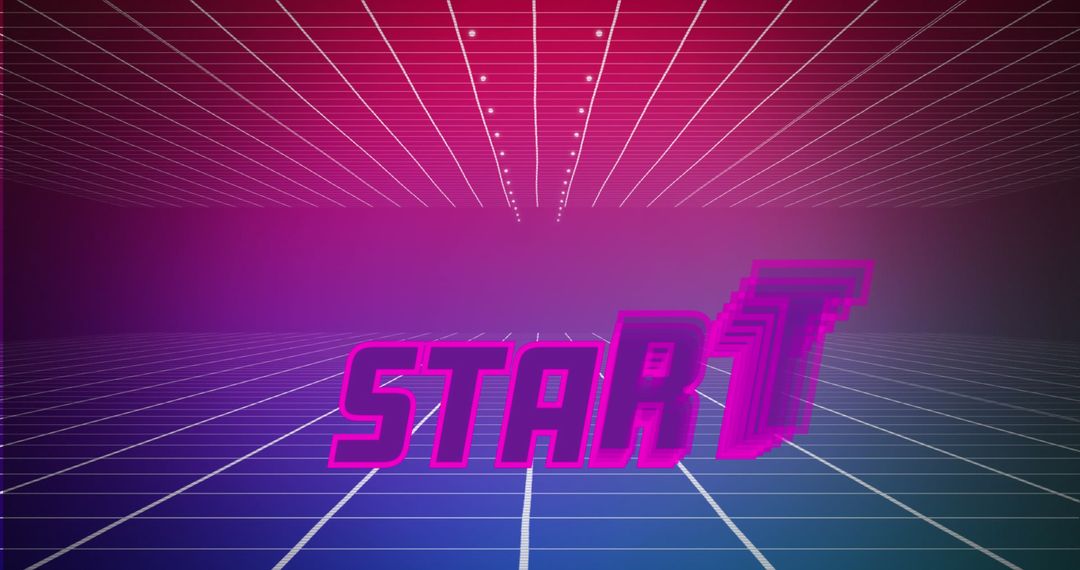Retro Futuristic Digital Start Screen With Grid and Galaxy