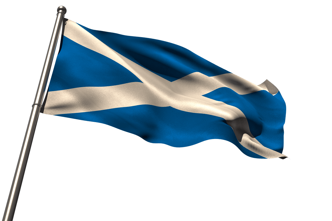 Fluttering Saint Andrew's Cross on Silver Flagpole, Scottish Identity