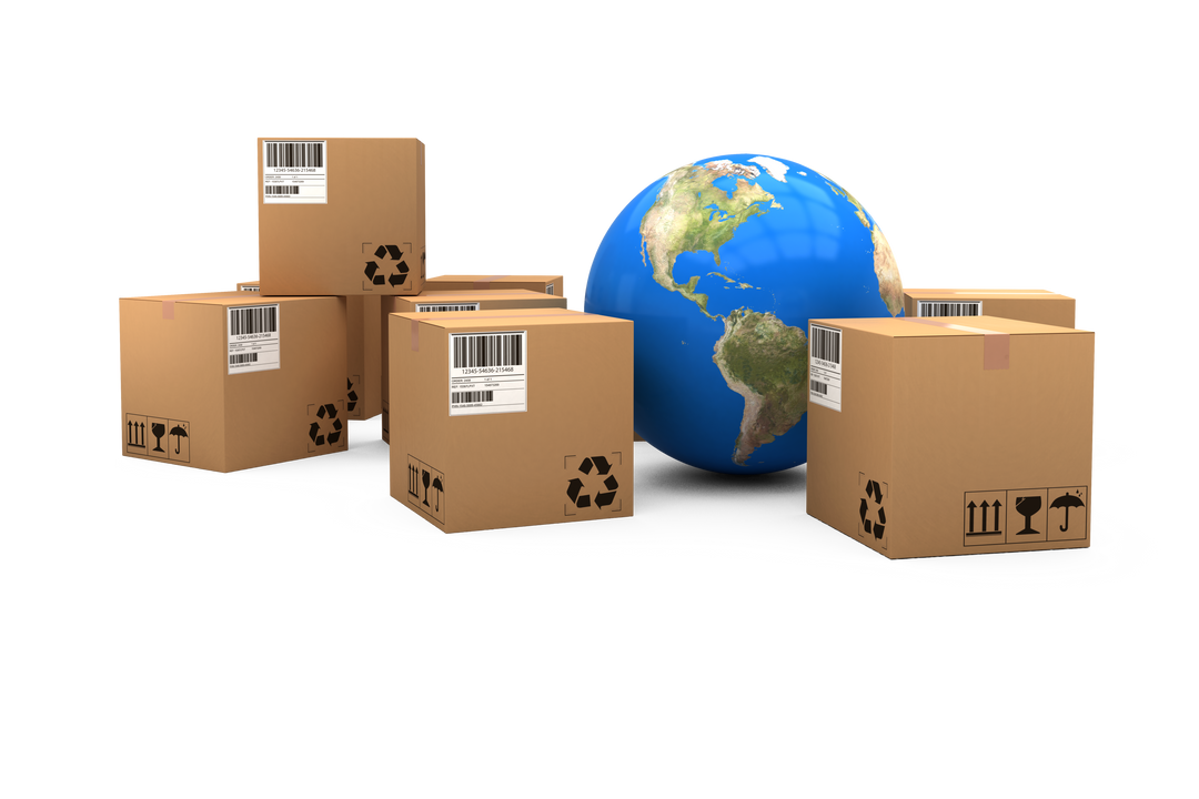 Transparent Background of Globe With Stacks of Cardboard Boxes - Download Free Stock Images Pikwizard.com