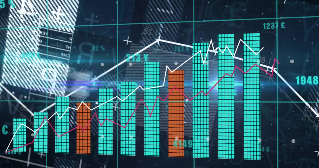 Digital Financial Dashboard with Bar Chart and Trend Lines