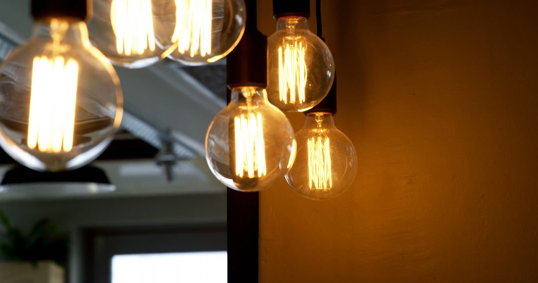 Warm Light Bulbs with Glowing Filaments Attached to Industrial Fixture - Free Images, Stock Photos and Pictures on Pikwizard.com