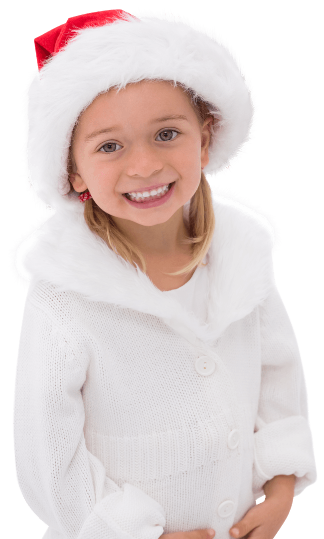 Smiling Girl in Santa Hat on Transparent Background