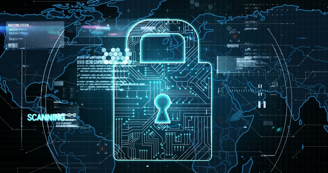 Futuristic Cybersecurity Lock and Global Networking Grid