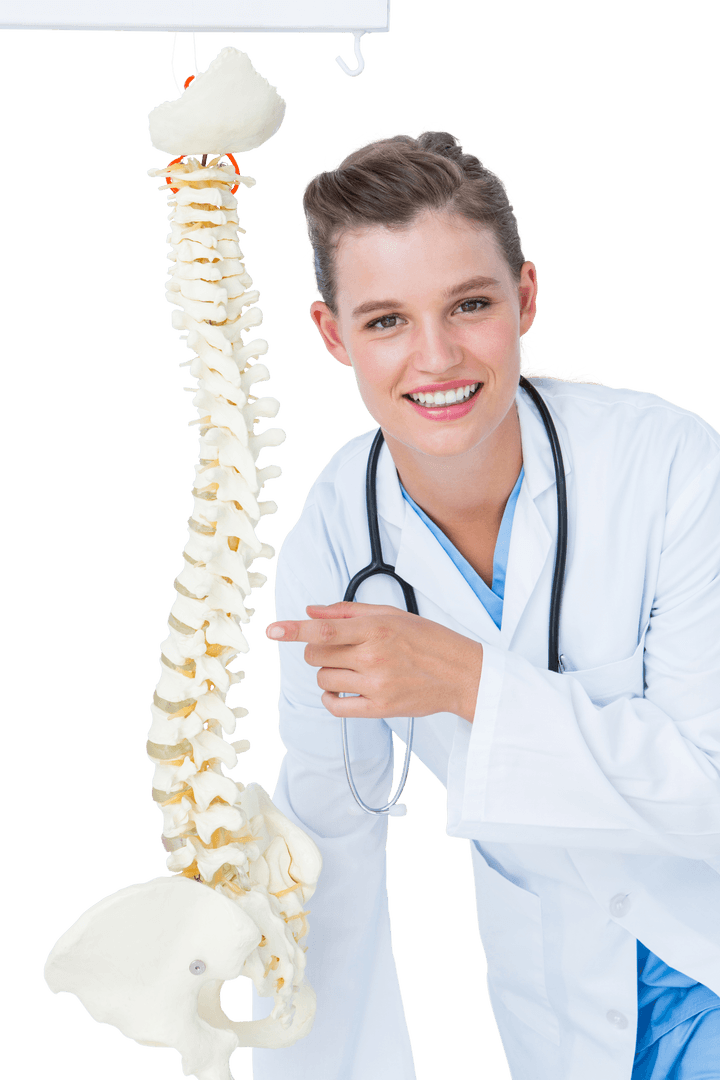 Transparent Chiropractor Demonstrating Medical Spine Model