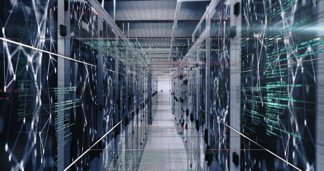 Digital Network Lines and Data Processing in Modern Server Room