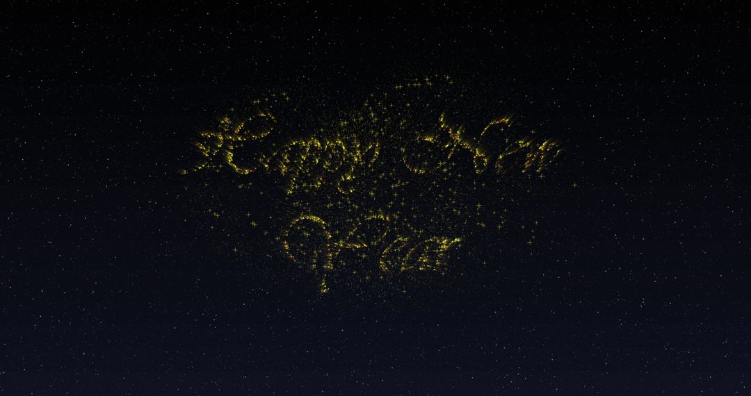 Happy New Year in Glittering Letters with Fireworks Display