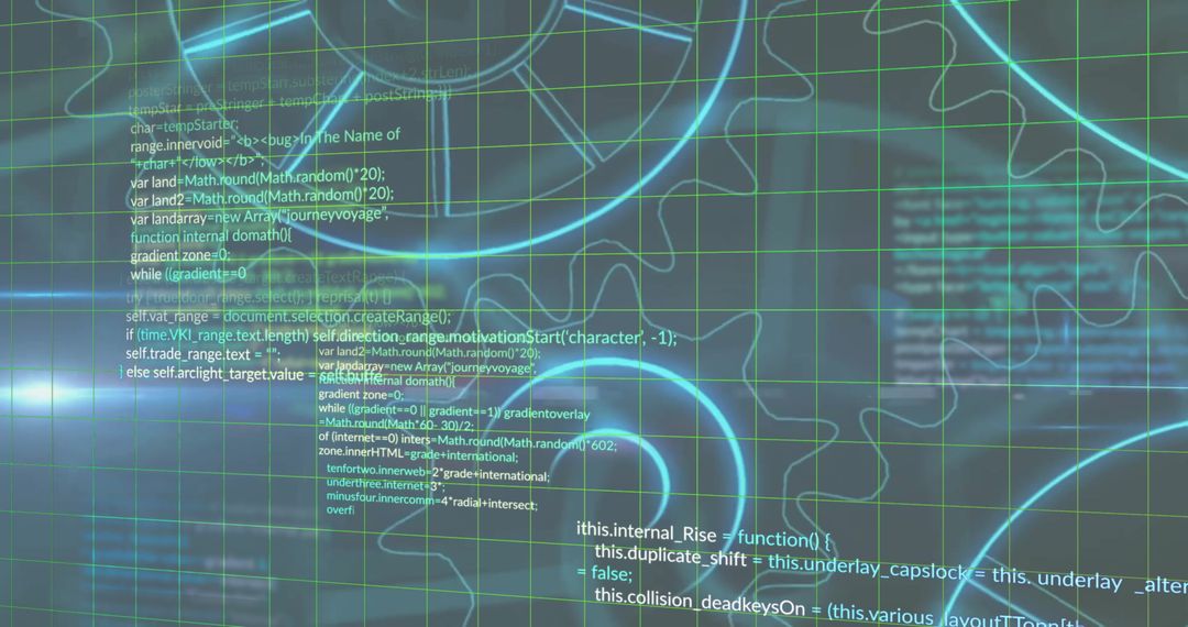 Abstract Technology Interface with Codes and Mechanical Gears