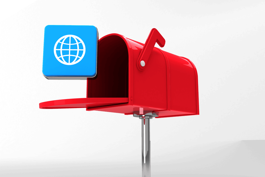 Red Mailbox with Globe Icon on Transparent Background