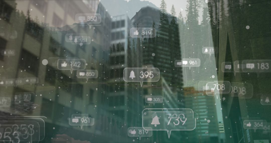 Social Media Icons Overlaying Modern Cityscape
