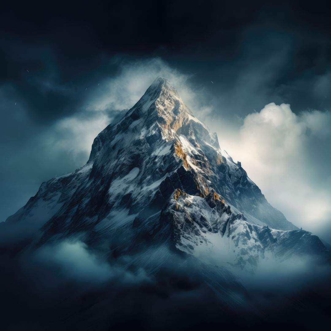 General view of mountain peak and clouds, created using generative ai technology - Free Images, Stock Photos and Pictures on Pikwizard.com