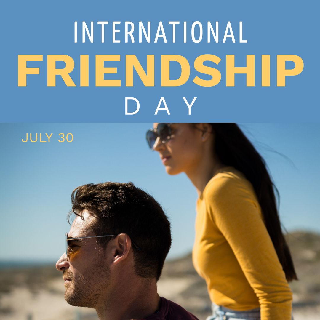International Friendship Day Banner with Friends at Beach