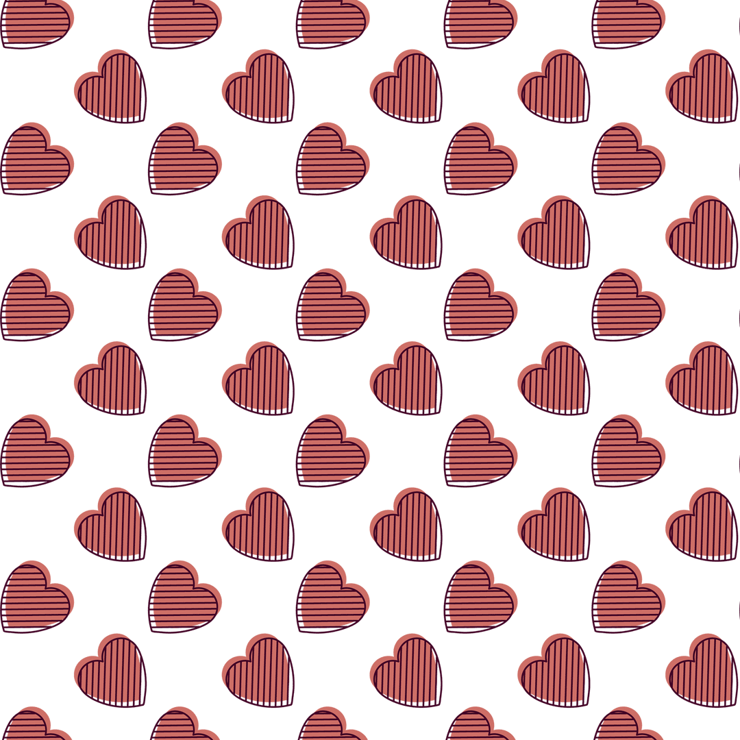 Seamless Sketch Red Heart Pattern on Transparent Background