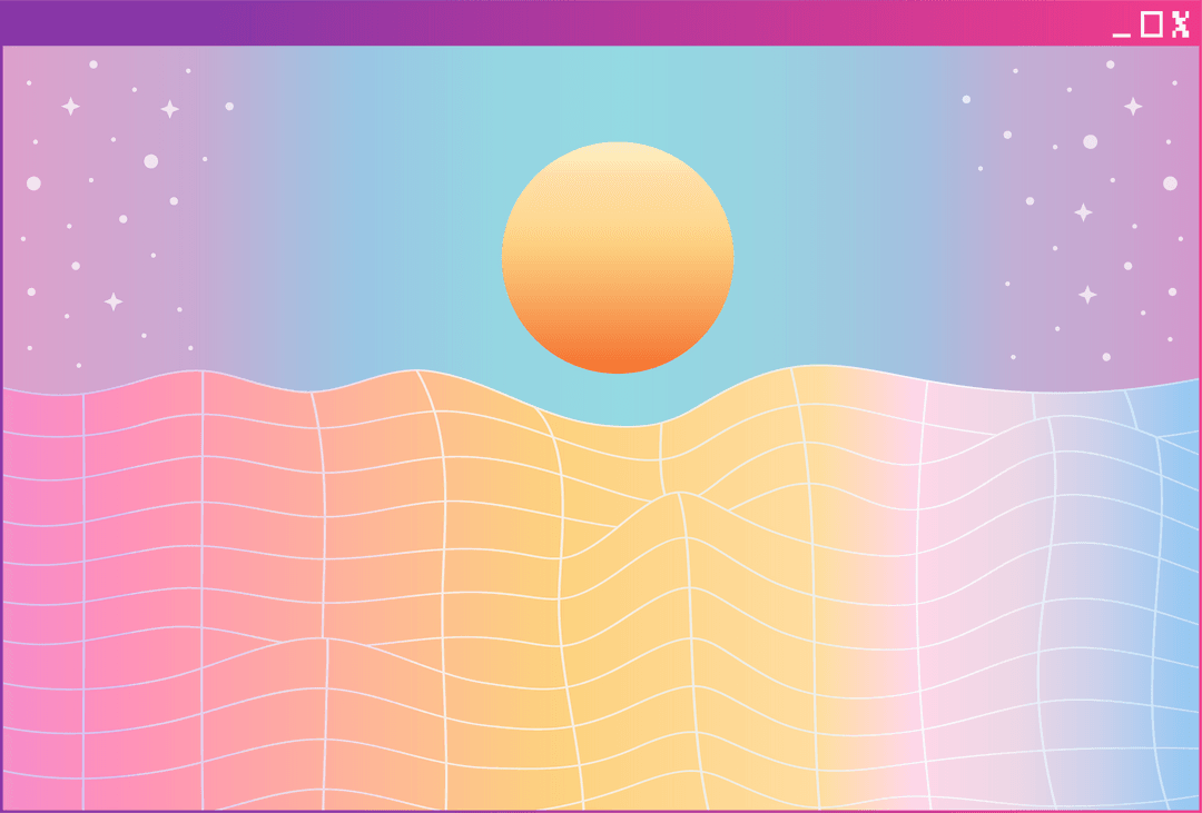 Vaporwave Sunset Over Transparent Wavy Grid Pastel Abstract Background