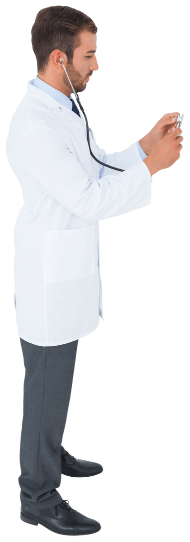 Transparent Image: Doctor Using Stethoscope in White Coat