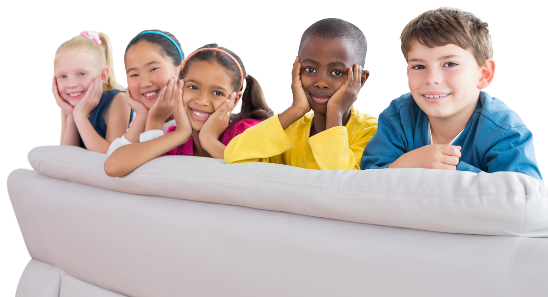 Happy diverse children smiling on couch with transparent background - Download Free Stock Images Pikwizard.com