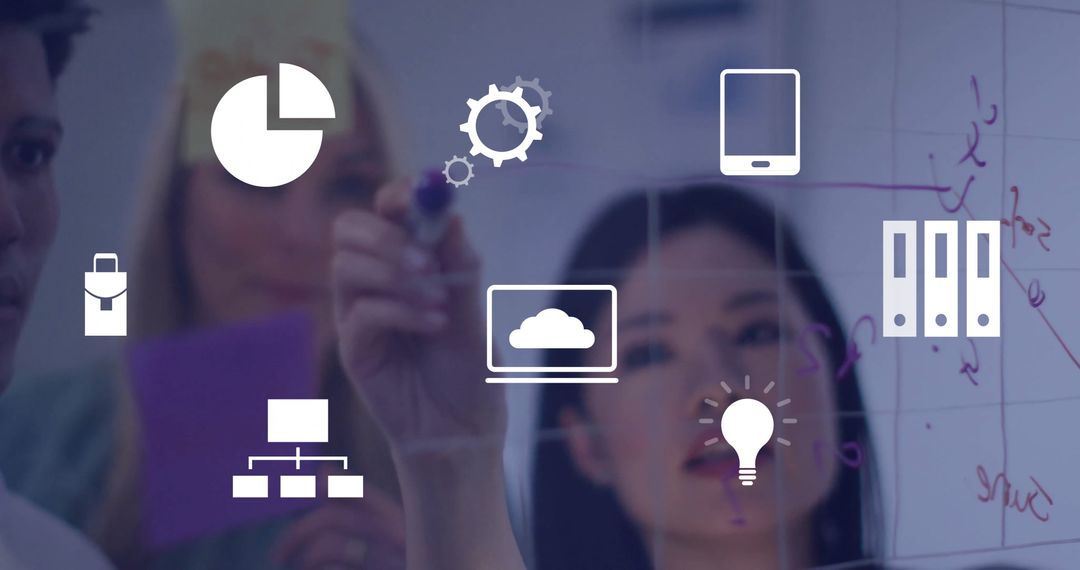 Business Team Brainstorming with Strategy and Planning Icons