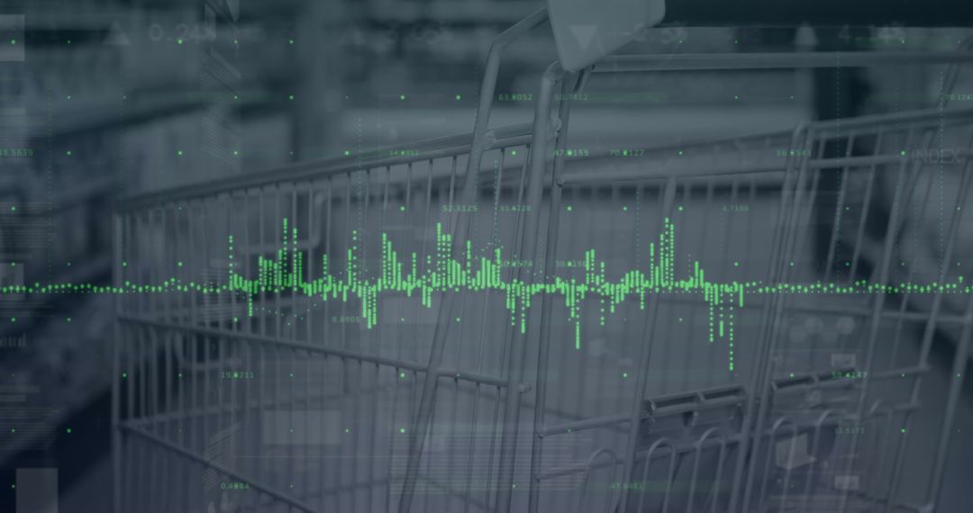 Digital Graphs Overlaying Shopping Carts in Grocery Store