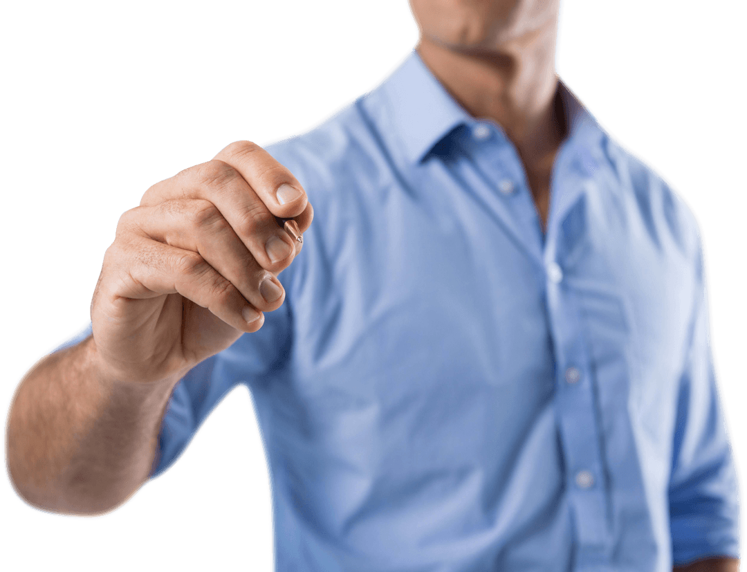 Businessman Writing on Invisible Transparent Surface