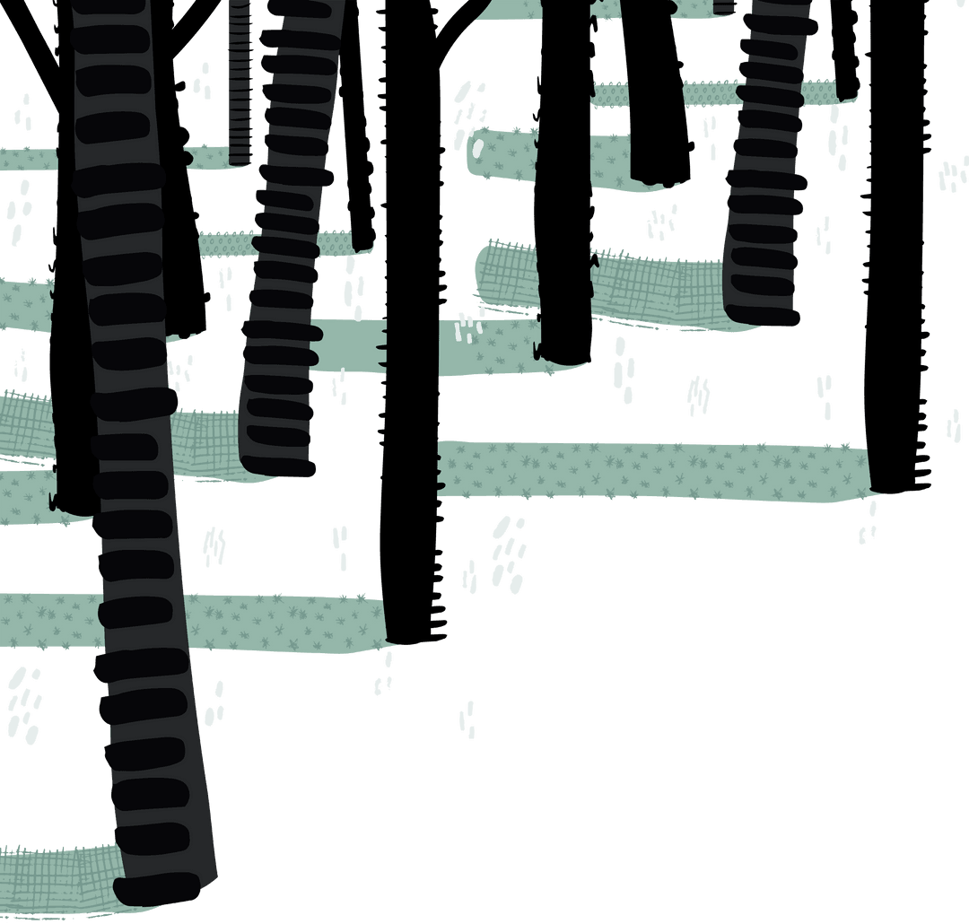 Abstract Transparent Winter Trees with Falling Snowflakes