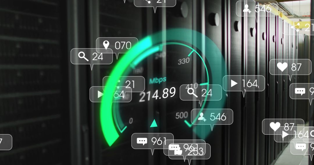 Data Processing Speed in Modern Server Room with Digital Interface