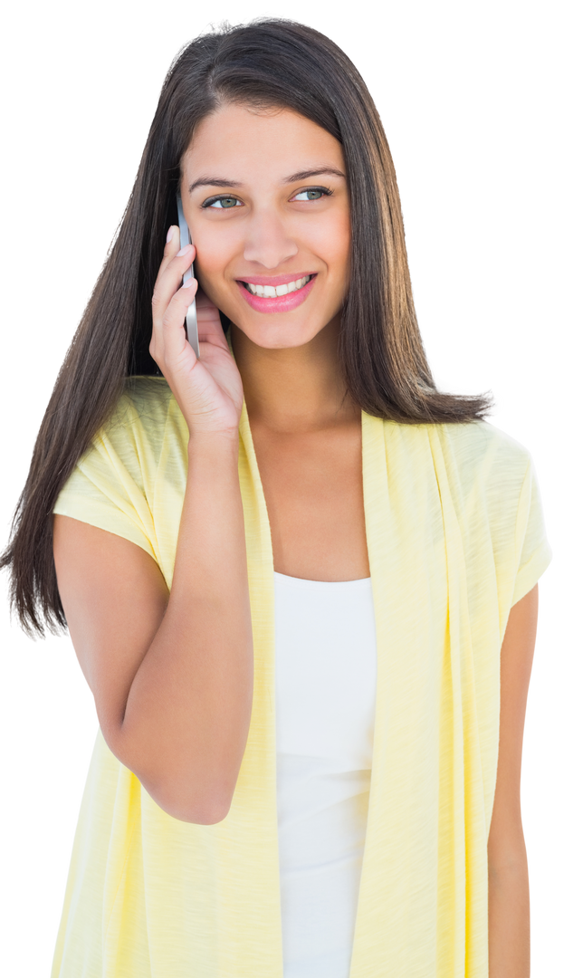 Transparent happy casual woman smiling and talking on phone - Download Free Stock Images Pikwizard.com