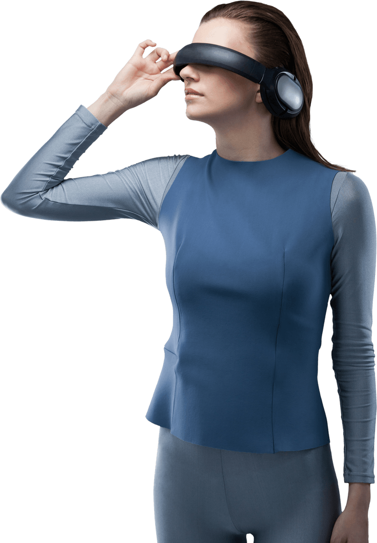 Transparent Woman Experiencing Futuristic Virtual Reality