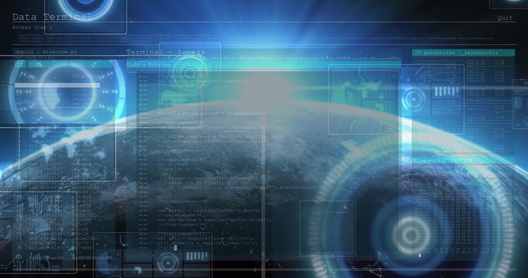 Futuristic Digital Interface with Earth and Data Visualization