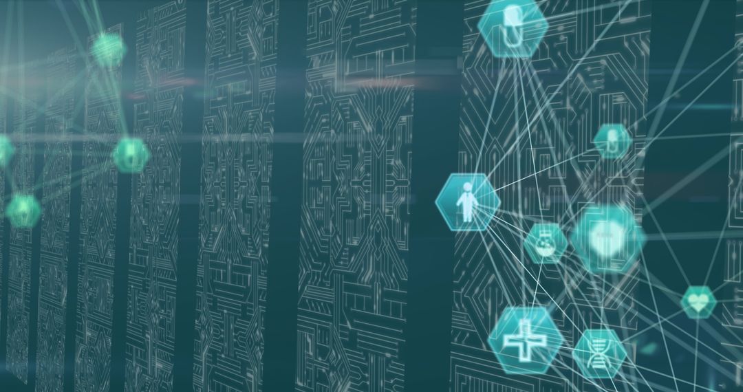 Digital Medical Icons on Microprocessor Background
